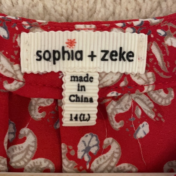 Sophia+Zeke Girls Red Floral Blouse, Youth Size L - Picture 3 of 7